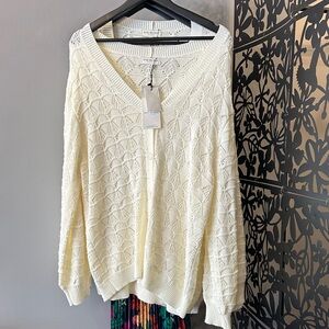 Skies Are Blue Cream V-Neck Sweater